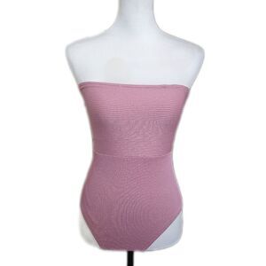 5/$55 Old Navy metallic stripe 1-piece swimsuit bathing suit pink, strapless XS